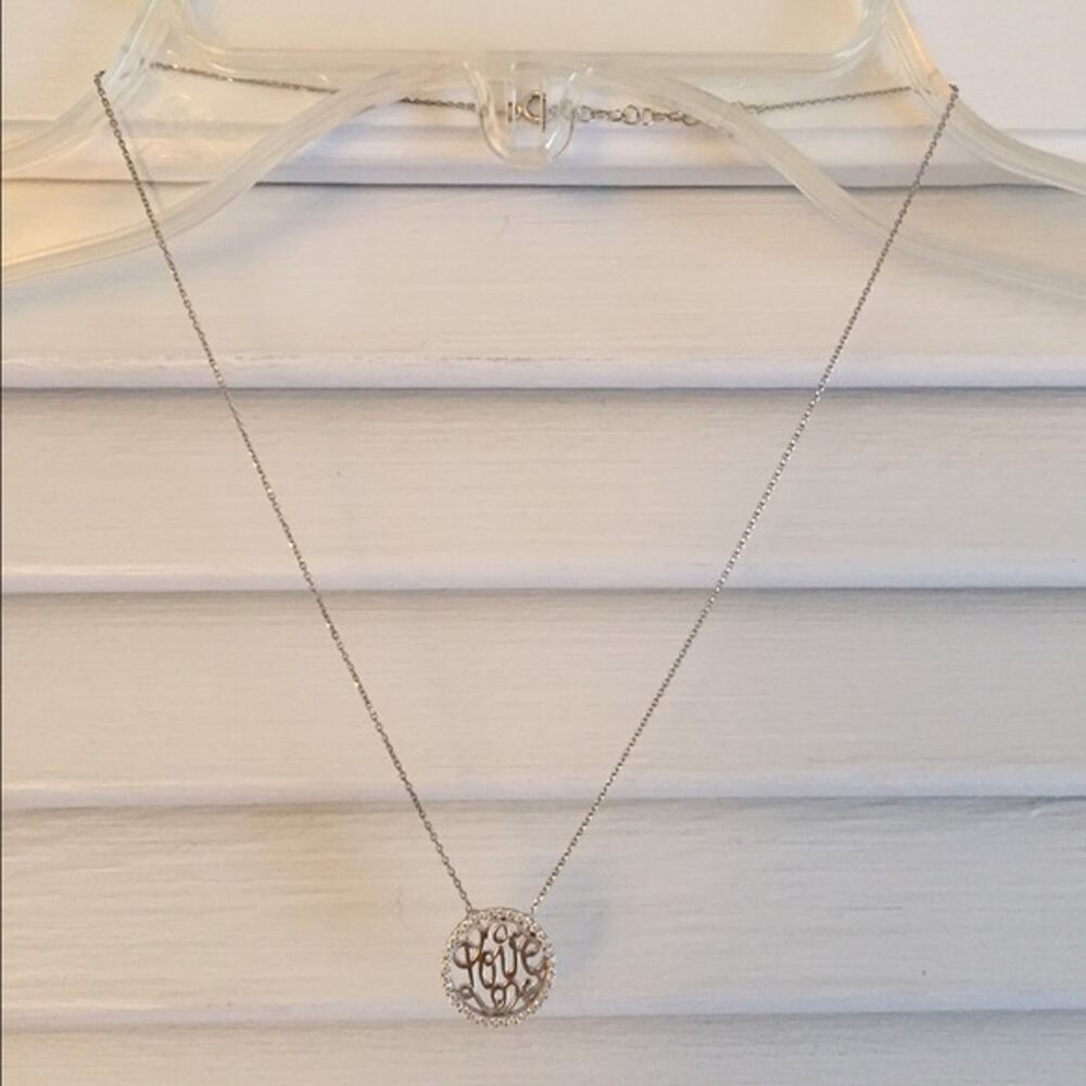 Pave studded love pendant silver necklace